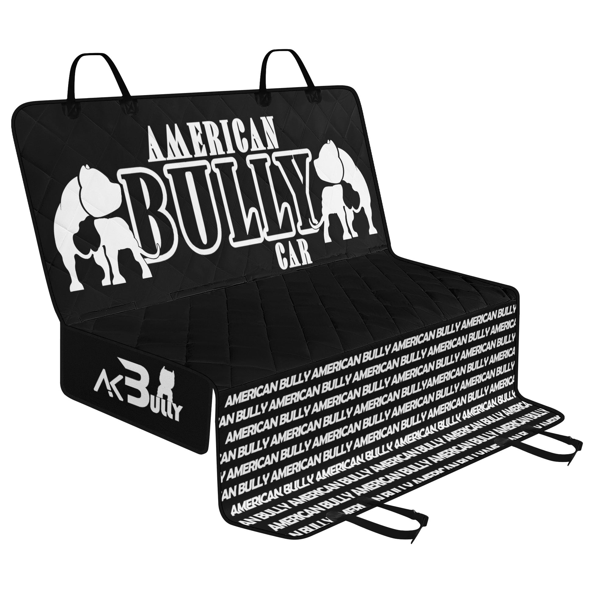 Car seat covers featuring a bold American Bully logo, designed for dog lovers.