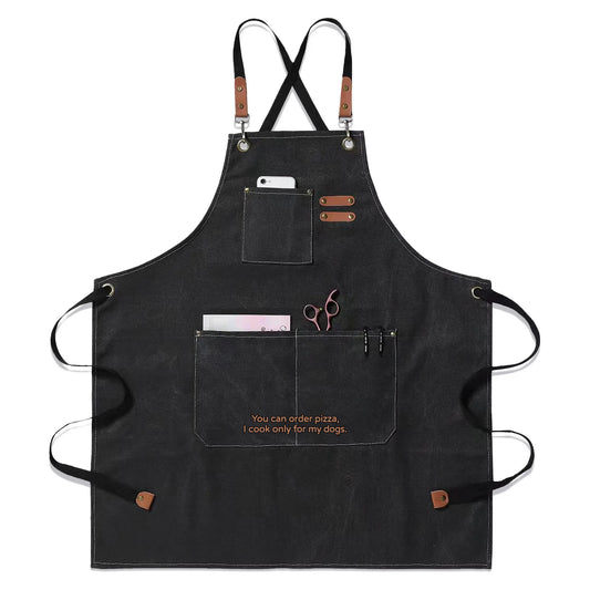 Unisex Canvas Cross Back Kennel Chef Aprons Multifunction with Large Pockets