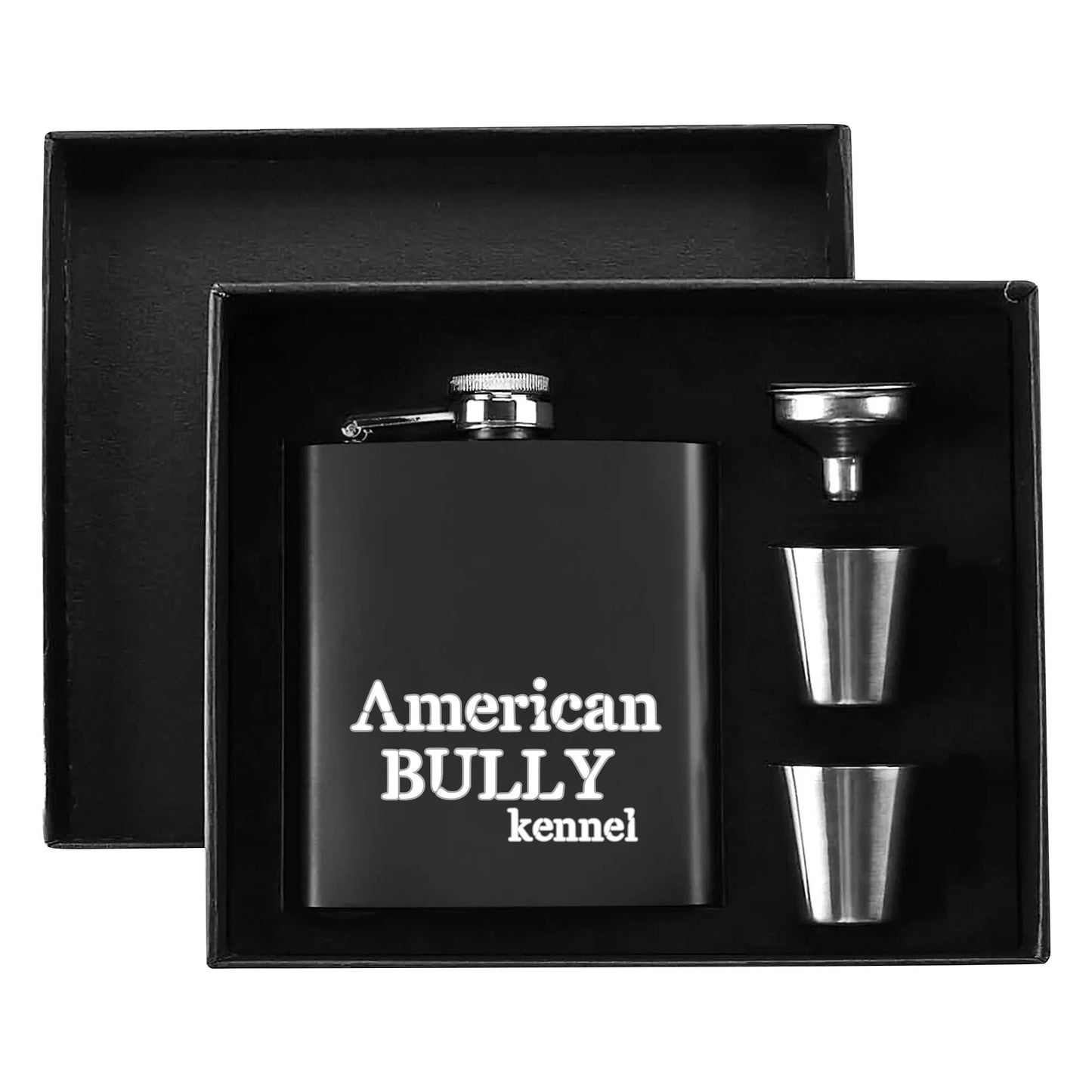 K Hip Flask Set 7oz Black Stainless Steel with A Gift Box