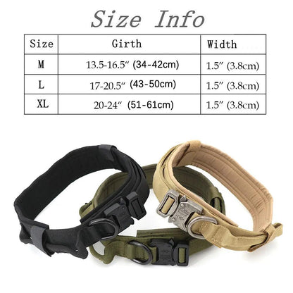 size chart of Army collar for dogs