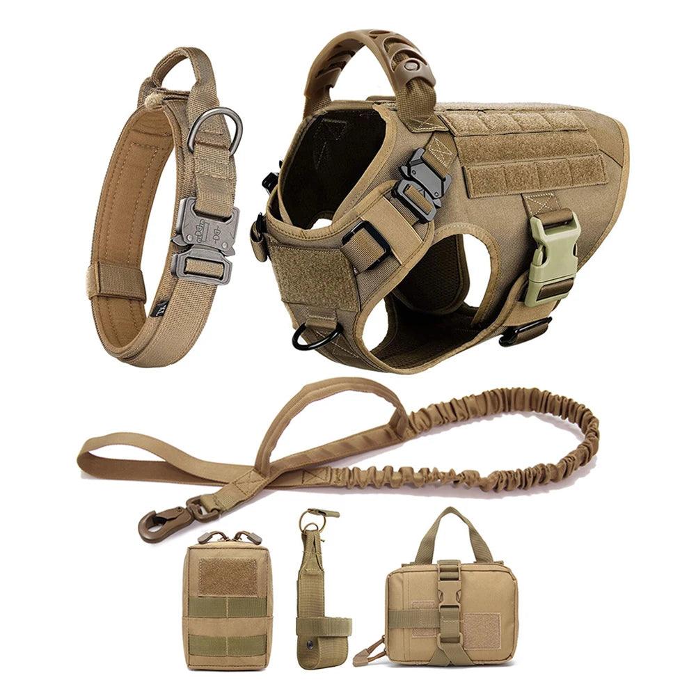 brown Army harness for dogs