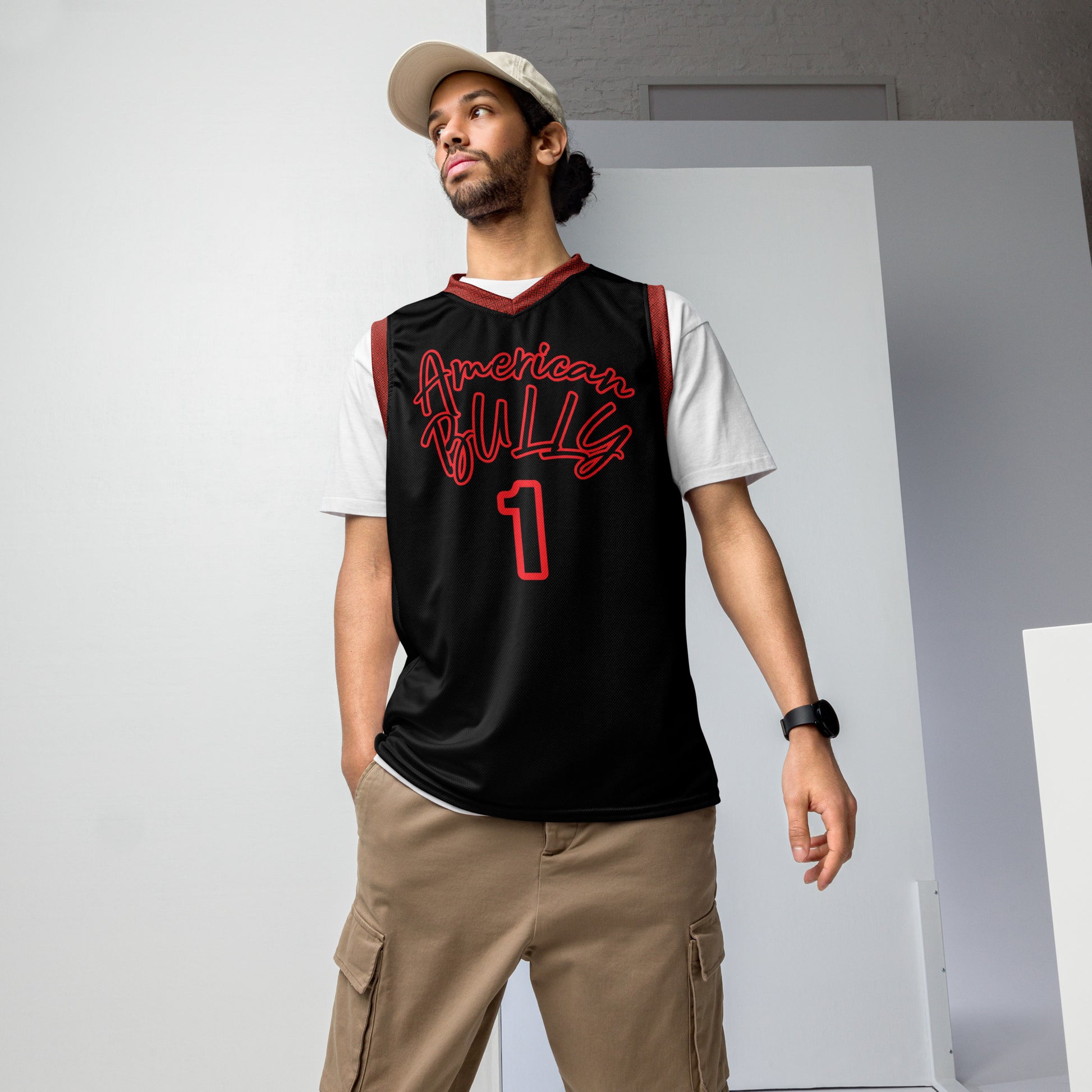 Eco AmericanBully Black & Red unisex basketball jersey - [BULLY_BRAND]