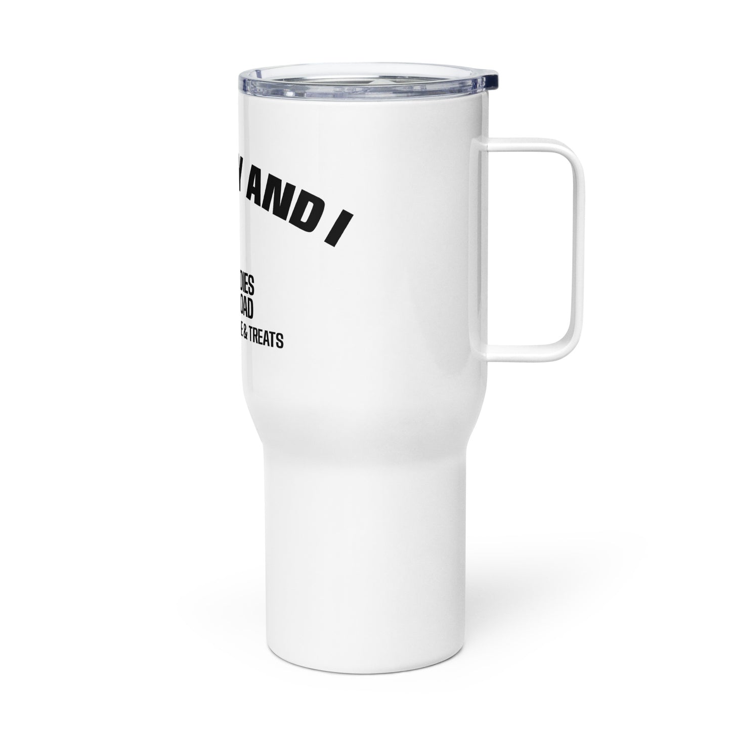 Travel mug ON THE ROAD with a handle